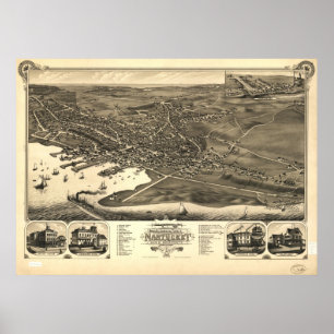 Nantucket Beach Mass. 1881 Antike Panoramakarte Poster