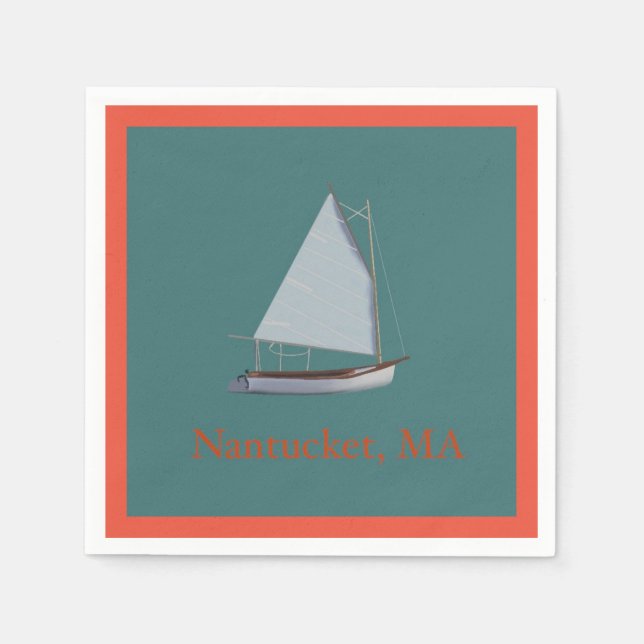 Nantucket Cat Boat. Sailboat Cocktail Napkins. Na Serviette (Vorderseite)