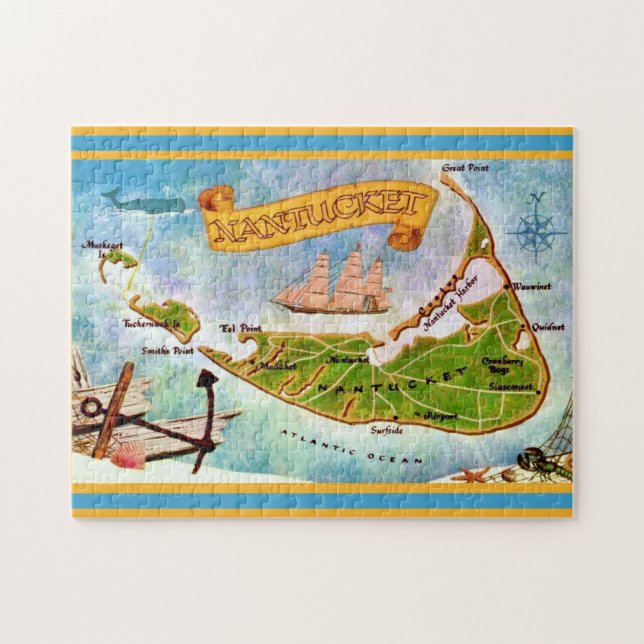 Nantucket Insel 11x14 Karte (Horizontal)