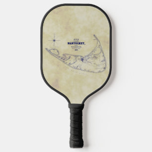 Nantucket Insel MA TeaStain Vintage Karte Navy Bla Pickleball Schläger