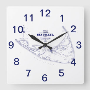 Nantucket Insel MA Vintage Karte Navy Blau Quadratische Wanduhr