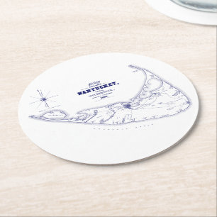 Nantucket Insel MA Vintage Karte Navy Blau Runder Pappuntersetzer