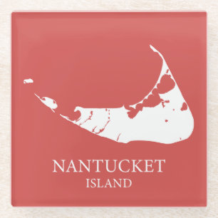 Nantucket Inselkarte Nantucket rot Glasuntersetzer