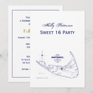 Nantucket Island MA Carte Vintage Marine Blue