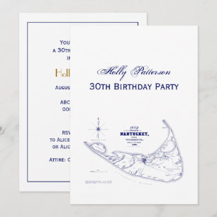 Nantucket Island MA Carte Vintage Marine Blue