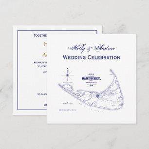 Nantucket Island MA Carte Vintage Marine Blue