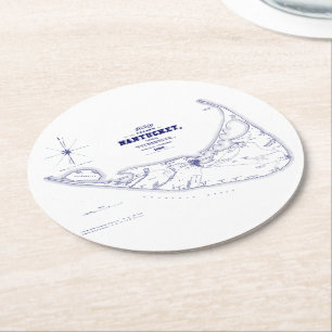 Nantucket Island MA Vintage Karte Navy Blau Runder Pappuntersetzer