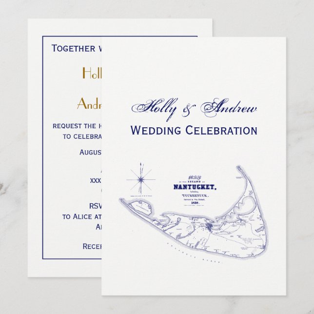 Nantucket Island MA Vintage Karte Navy Blue (Vorne/Hinten)