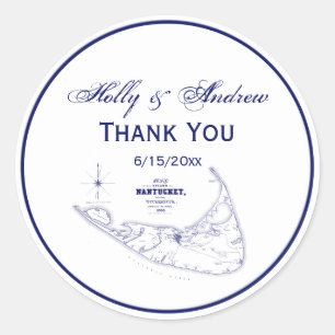 Nantucket Island MA Vintage Karte Navy Blue Runder Aufkleber