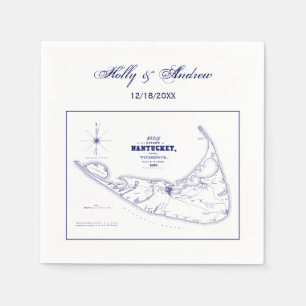 Nantucket Island MA Vintage Karte Navy Blue Serviette