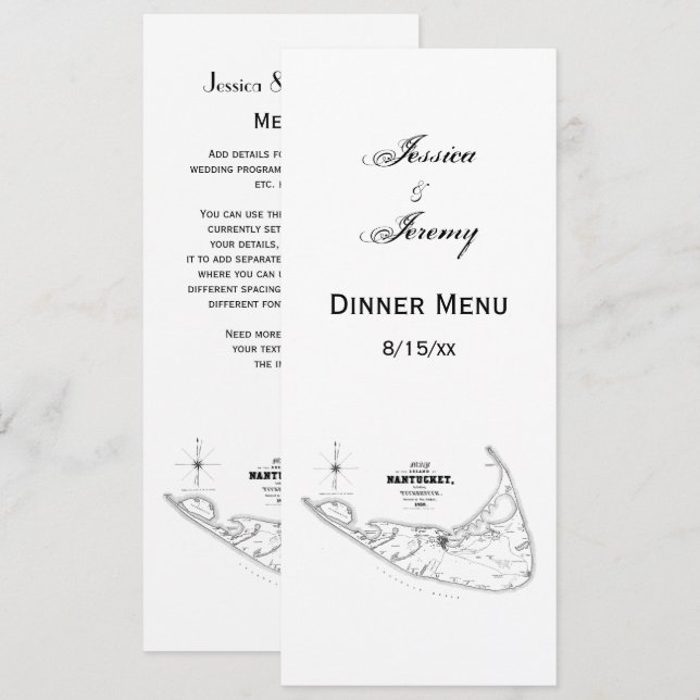 Nantucket Island MA Vintage Karte Schwarz (Vorne/Hinten)