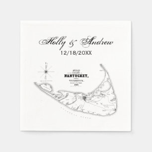Nantucket Island MA Vintage Karte Schwarz Serviette