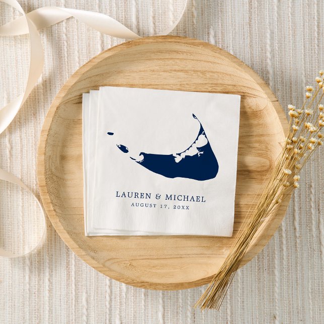 Nantucket Island Navy Blue Map Wedding Serviette (Von Creator hochgeladen)