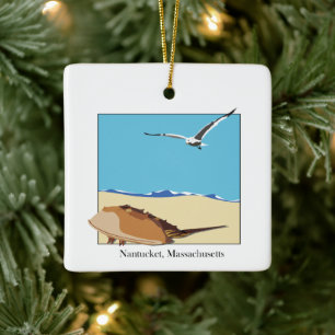 Nantucket, MA Horseshoe Crab Seagull Beach Keramikornament