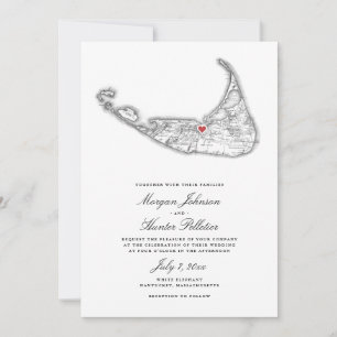 Nantucket MA Karte Elegante Schwarz-Weiß Hochzeit