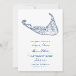 Nantucket MA Map Elegant Navy Blue Wedding Einladung