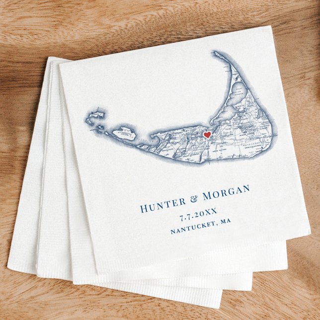 Nantucket MA Map Elegant Navy Blue Wedding Serviette (Nantucket MA Map Wedding Cocktail Napkins in Elegant Navy Blue from Coastal Map Designs)
