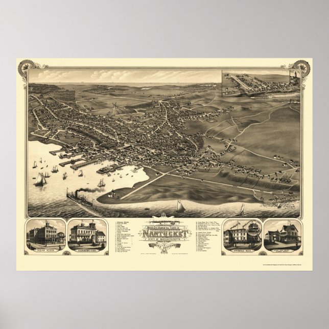 Nantucket, MA Panorama Karte - 1881 Poster (Vorne)