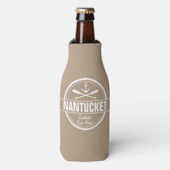Nantucket, MA personalisierter Name, nautischer An Flaschenkühler (Flaschenvorderseite)