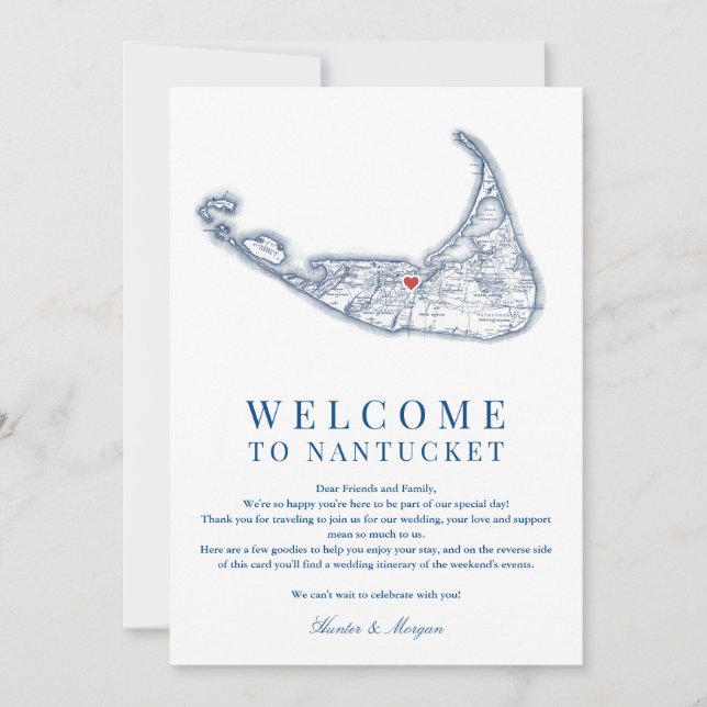 Nantucket MA Wedding Welcome Itinerary Navy Blue Dankeskarte (Vorderseite)