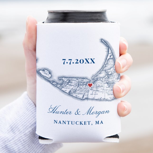 Nantucket Map Navy Blue Gastgeschenk Hochzeit Drin Dosenkühler (Nantucket MA Map Can Coozie Wedding Favor Elegant Navy Blue Can Cooler from Coastal Map Designs)