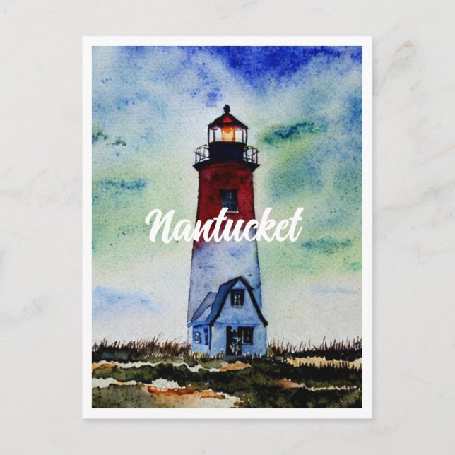 Nantucket Massachusetts Lighthouse Wasserfarbe Postkarte (Vorderseite)