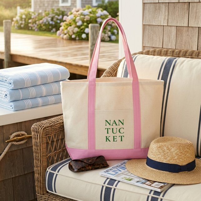 Nantucket Pink & Green Preppy Coastal  Tragetasche (Display photo produced by AI)