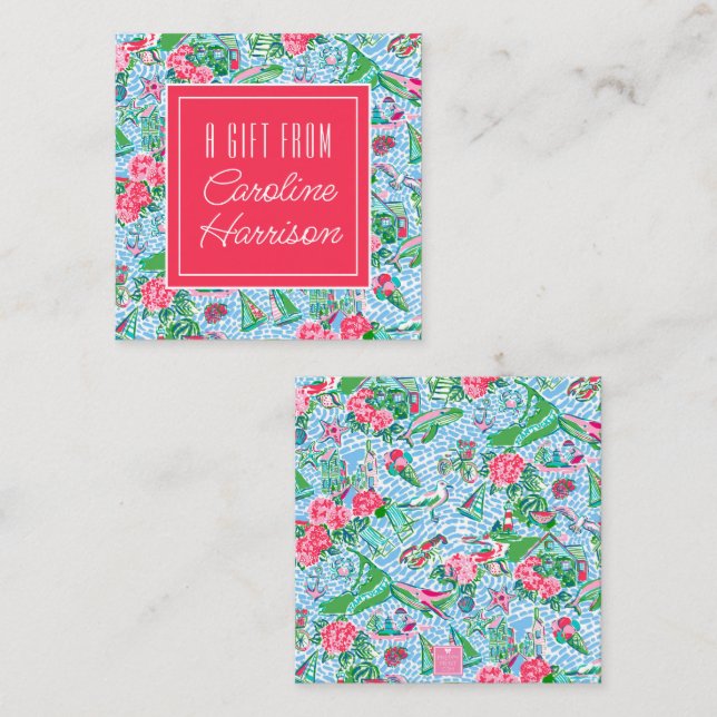 Nantucket Preppy Palm Beach Pattern Mit Monogramm Mitteilungskarte (Vorne/Hinten)