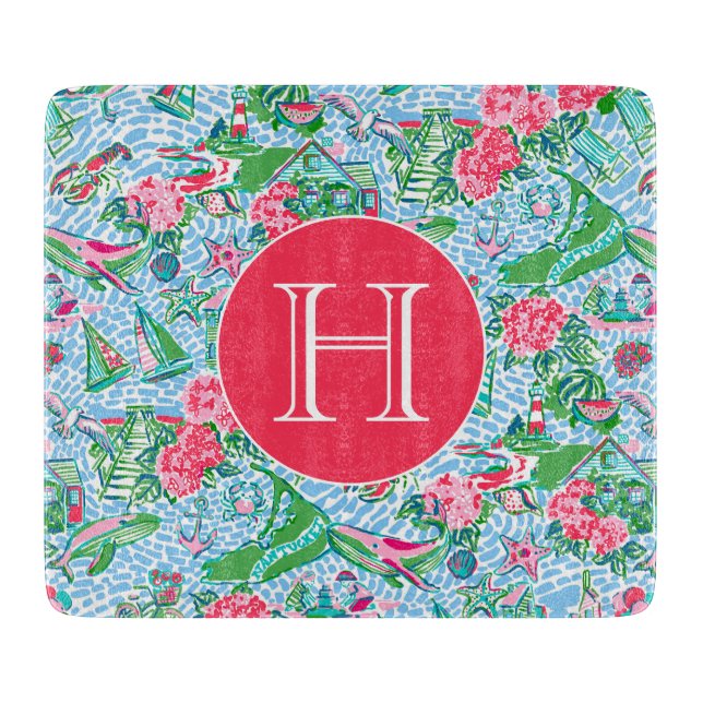 Nantucket Preppy Palm Beach Pattern Mit Monogramm Schneidebrett (Vorderseite)