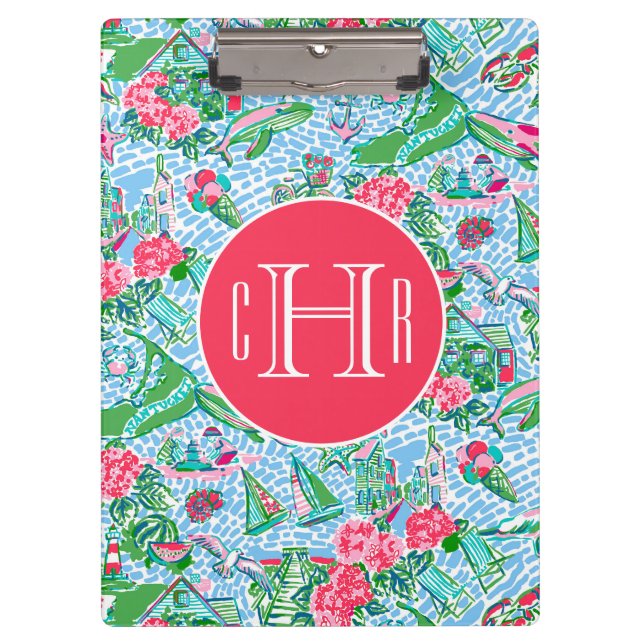 Nantucket Preppy Palm Beach Print Mit Monogramm Klemmbrett (Vorderseite)