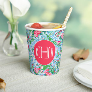 Nantucket Preppy Palm Beach Print Mit Monogramm Pappbecher