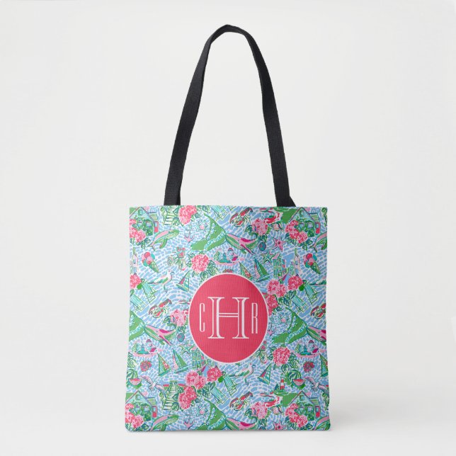 Nantucket Preppy Palm Beach Print Mit Monogramm Tasche (Vorderseite)