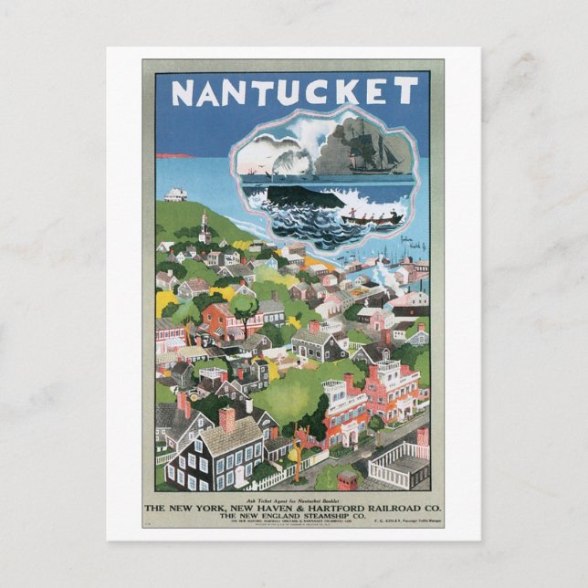 Nantucket Vintage Travel Poster Postkarte (Vorderseite)