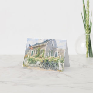Nantucket Wasserfarbenküste Hütte mit Blume Dankeskarte