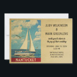 Nantucket Wedding Invitation Sailboat Einladung<br><div class="desc">Dieses Vintage nautische Thema Nantucket Massachusetts Wedding Invitation verfügt über ein Segelboot auf dem Wasser mit Möwen in Flug und einem schönen blauen puffigen Wolkenkratzer. Matching Save the Data,  RSVPs and Insert cards are here (Phrase könnte geschnitten werden,  kopieren Sie bis zum Ende der Nummer "... 516"): https://www.zazzle.com/collections/119019904125157516</div>