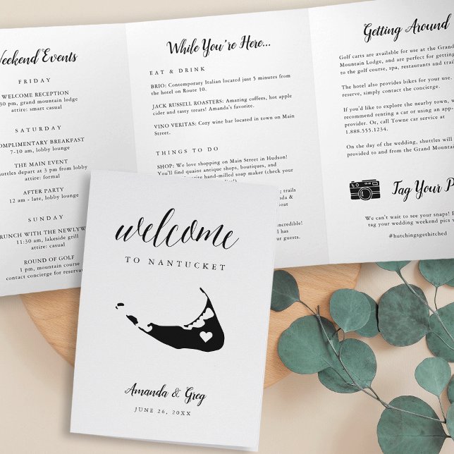 Nantucket Wedding Welcome Letter & Itinerary Dreifach-gefaltete Programmkarte (Von Creator hochgeladen)