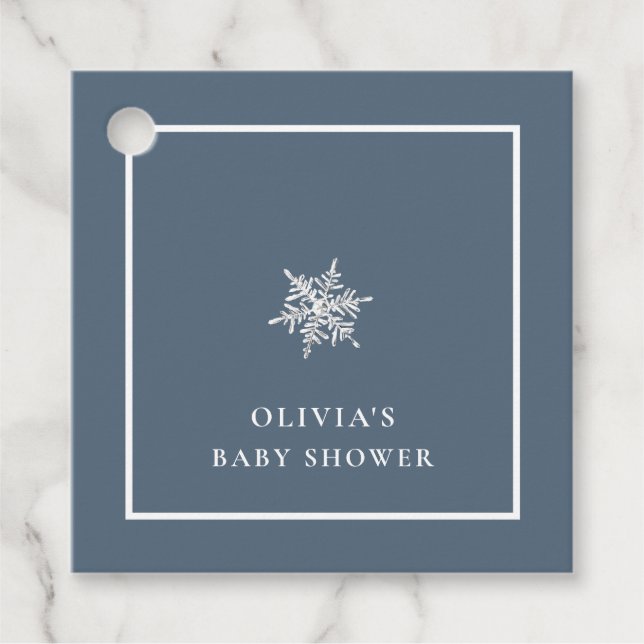 Nany Blue Modern Snowflake Baby Dusche Geschenkanhänger (Vorderseite)