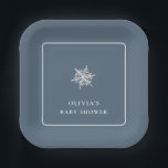 Nany Blue Modern Snowflake Baby Dusche Pappteller<br><div class="desc">Moderne Minimalistische Blue Gold Winter Snowflake Baby Dusche. Passende Artikel in unserem Shop Urban Aglow Design. Babydusche,  Babydusche,  Baby-Baby-Dusche,  Baby erwartet im Dezember,  Januar. Winter-Babydusche.</div>