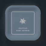 Nany Blue Modern Snowflake Baby Dusche Pappteller<br><div class="desc">Moderne Minimalistische Blue Gold Winter Snowflake Baby Dusche. Passende Artikel in unserem Shop Urban Aglow Design. Babydusche,  Babydusche,  Baby-Baby-Dusche,  Baby erwartet im Dezember,  Januar. Winter-Babydusche.</div>
