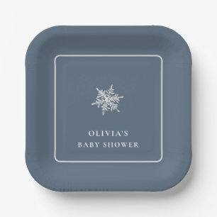 Nany Blue Modern Snowflake Baby Dusche Pappteller