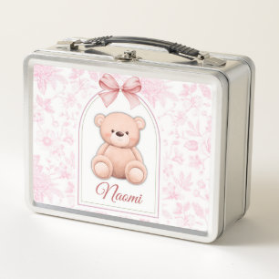 Naomi Benutzerdefiniertes rosa Teddy-Bär-Kinderz Metall Brotdose