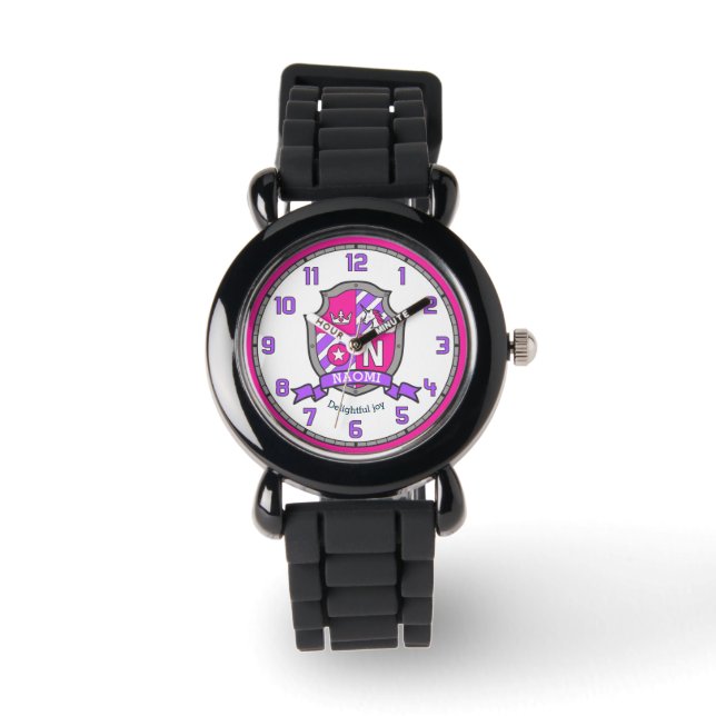 Naomi Mädchenname bedeutet Wappen unicorn pink Armbanduhr (Vorderseite)