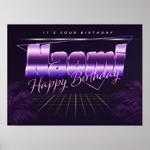 Naomi Nom Prénom lila retro Affiche Anniversaire