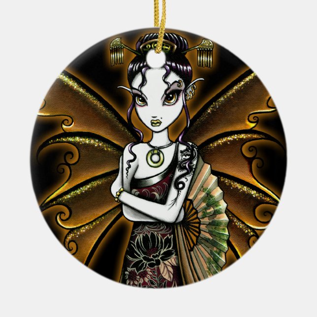 "Naomi" orientalische Fan-Fee-Verzierung Keramik Ornament (Vorne)