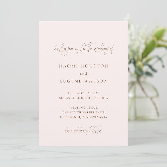 Naomi Pink Typografy Modern Wedding Einladung (Stehend Vorderseite)