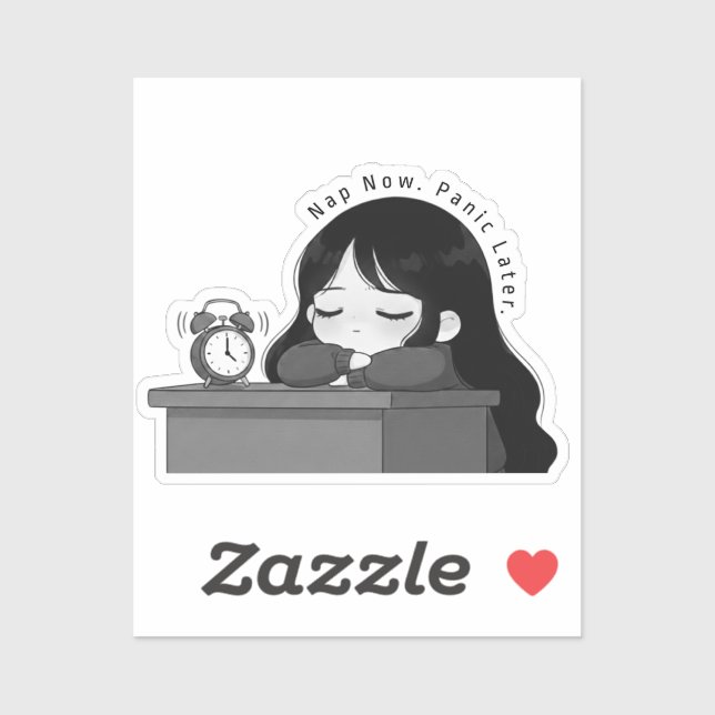 Nap Now Panic Later Relatable Chibi Girl Illustrat Aufkleber (Blatt)