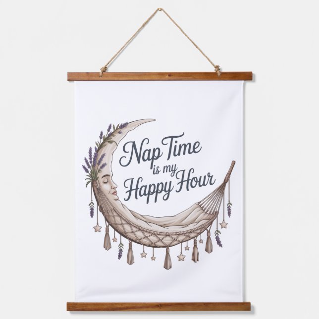 Nap Time Is My Happy Hour Wandteppich Mit Holzrahmen (Vorderseite)