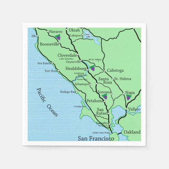 Napa Sonoma Wine Landkarte Serviette (Vorderseite)