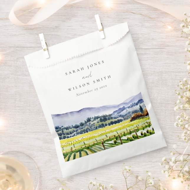 Napa Tal Wasserfarbener Weinberg Landschaft Hochze Geschenktütchen (Ausgeschnitten)