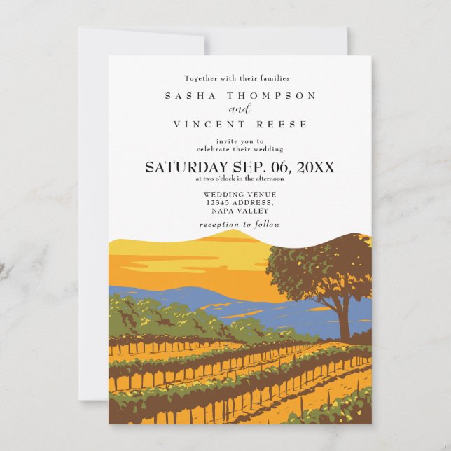Napa Valley California Wedding Invitation Retro (Devant)